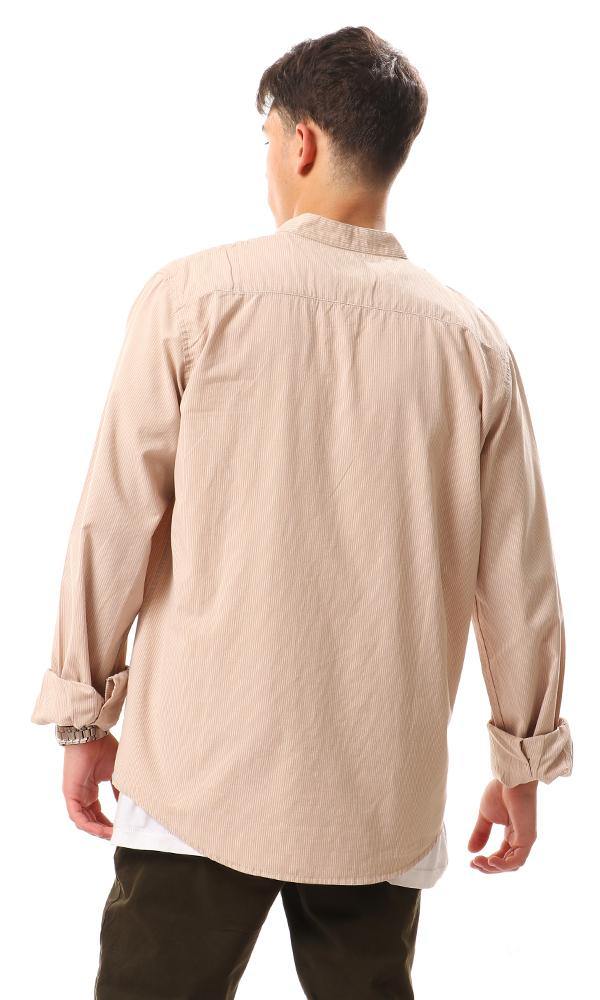 57858 Thin Striped Madarin Neck Shirt - Beige