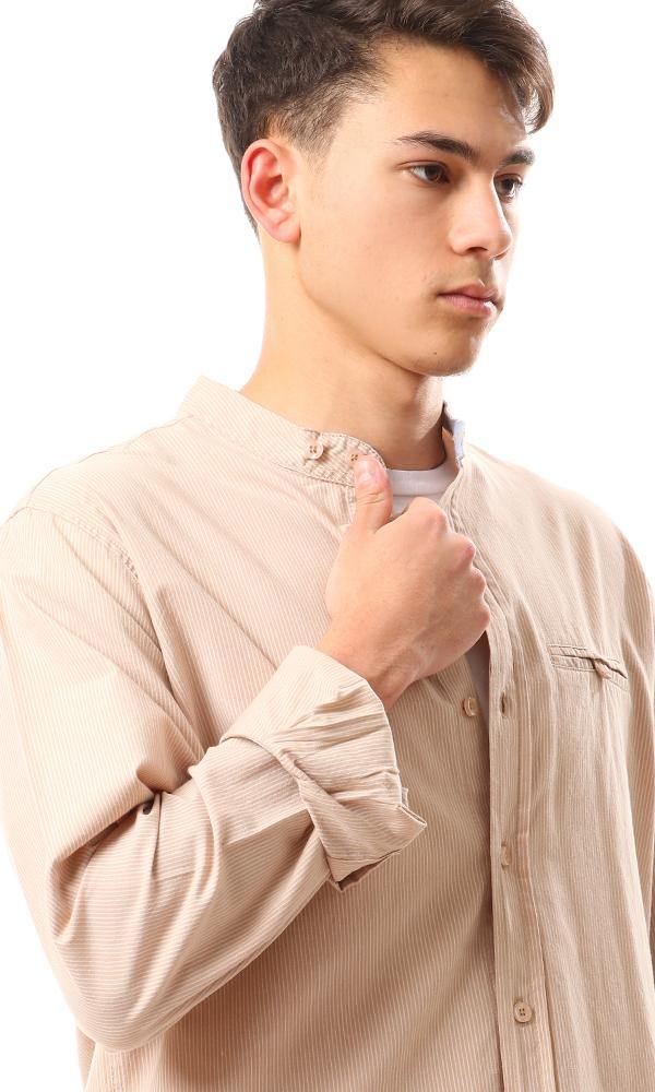 57858 Thin Striped Madarin Neck Shirt - Beige