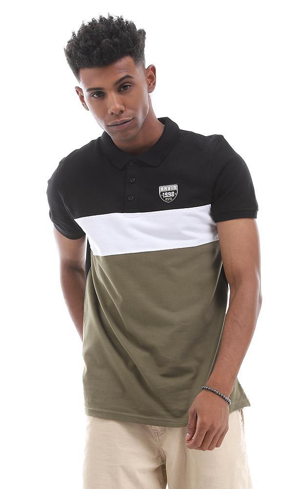 94982 Decent Tri-Tone Buttoned Polo Shirt - Black