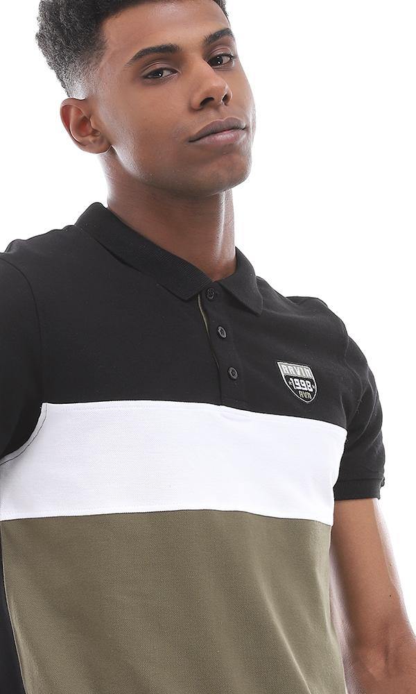 94982 Decent Tri-Tone Buttoned Polo Shirt - Black