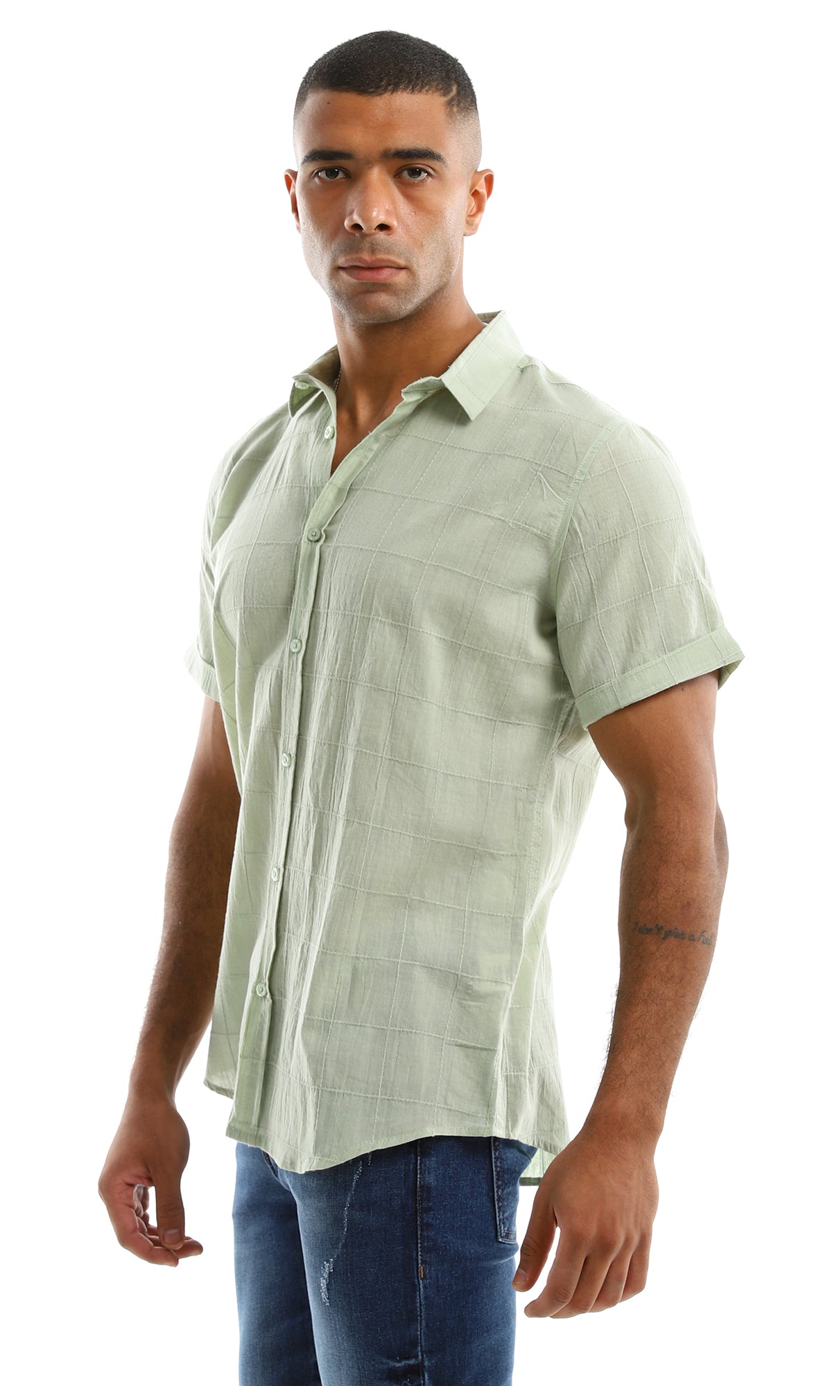 97217 Self Stitched Large Checkers Mint Shirt