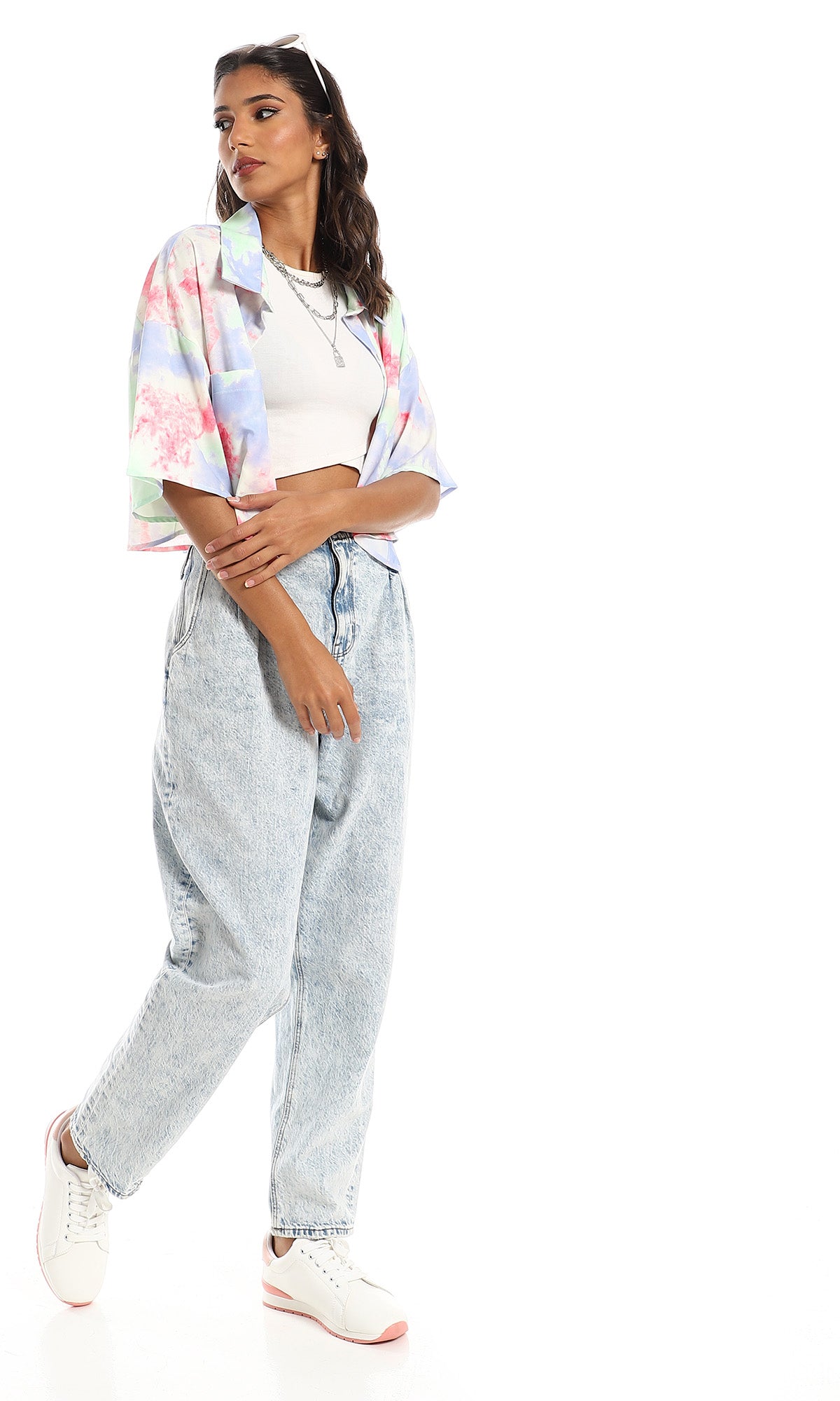 97491 Colorful Tie Dye Cropped Shirt - Multicolour