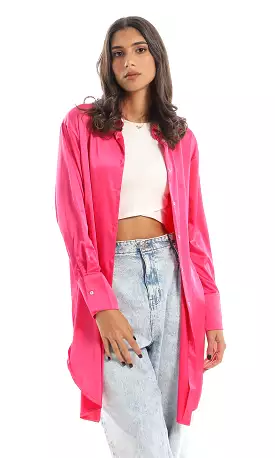 97537 Classic Collar Side Slited Silk Accent Fuchsia Shirt