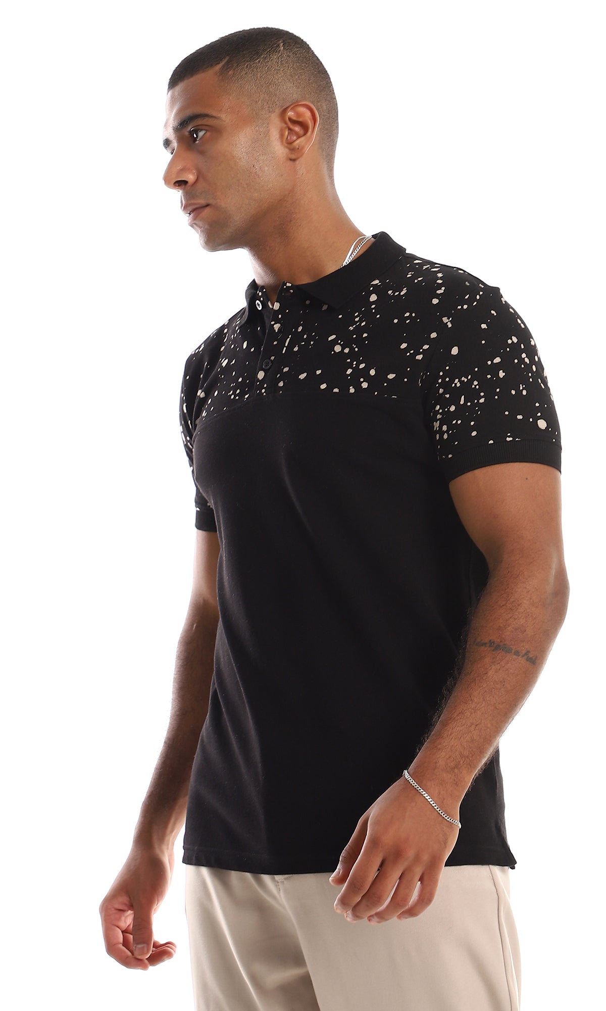 97720 Upper Splatter Cotton Polo Shirt - Black & Beige