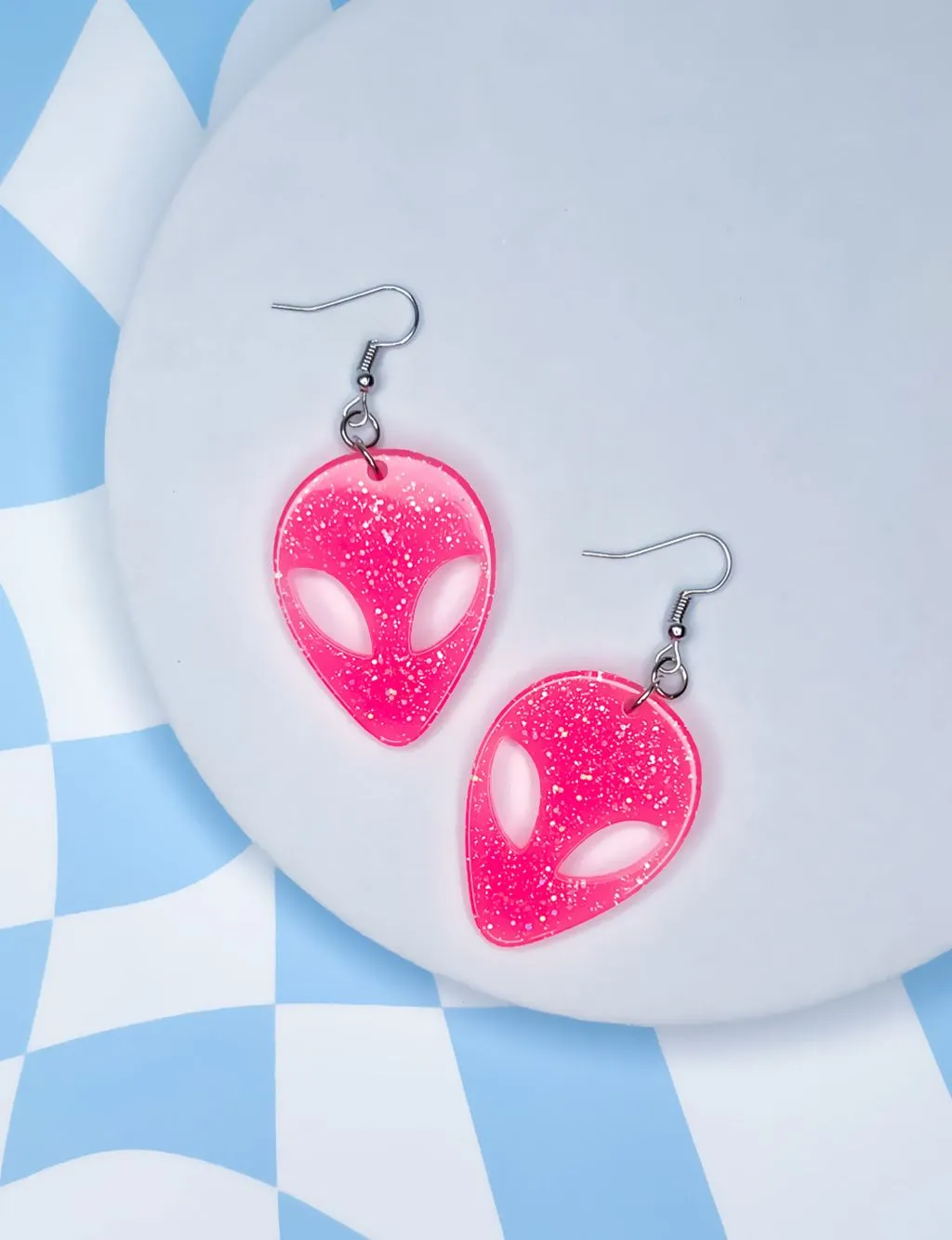 ALIEN EARRINGS - PINK GLITTER