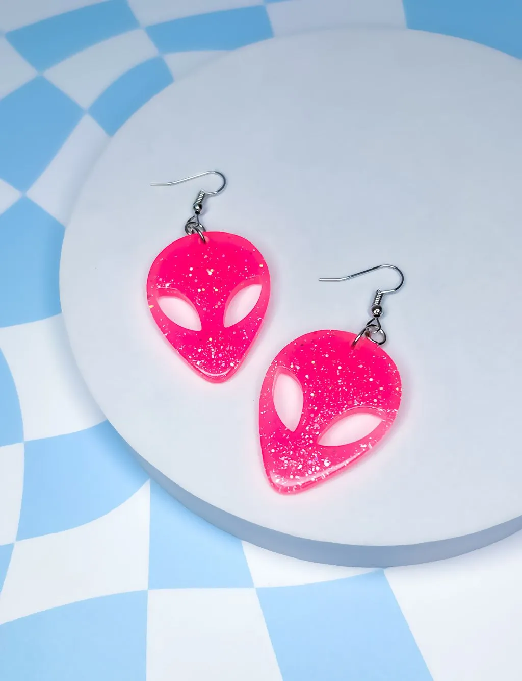 ALIEN EARRINGS - PINK GLITTER