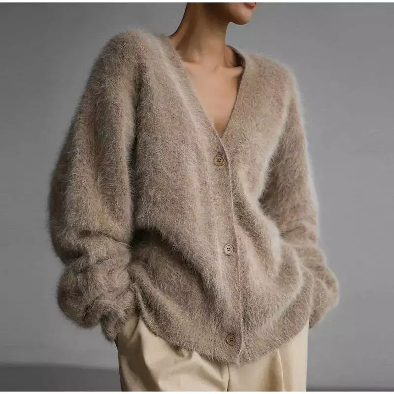 Artistic Paiting Mohair Cardigan For Women Loose Long Sleeve Knitted Cardigans 2023