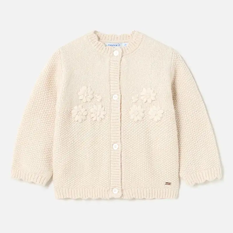 Beige Floral Knitted Cardigan