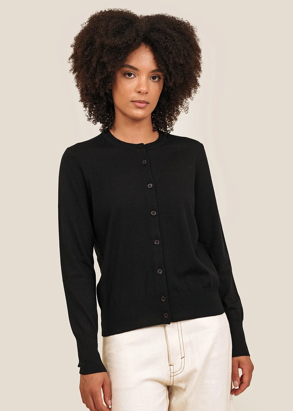 Black Merino Short Cardigan