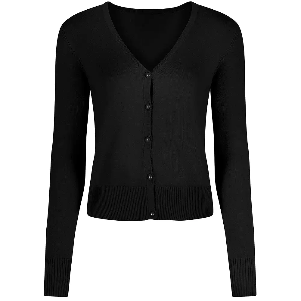 Black Stretch V Neck Button Through Cardigan