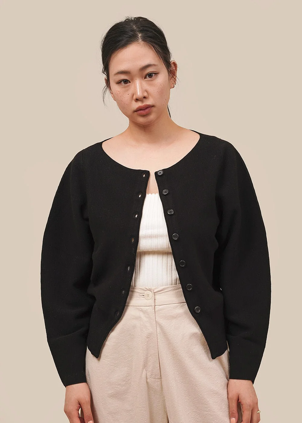 Black Whole Garment Rounded Cardigan