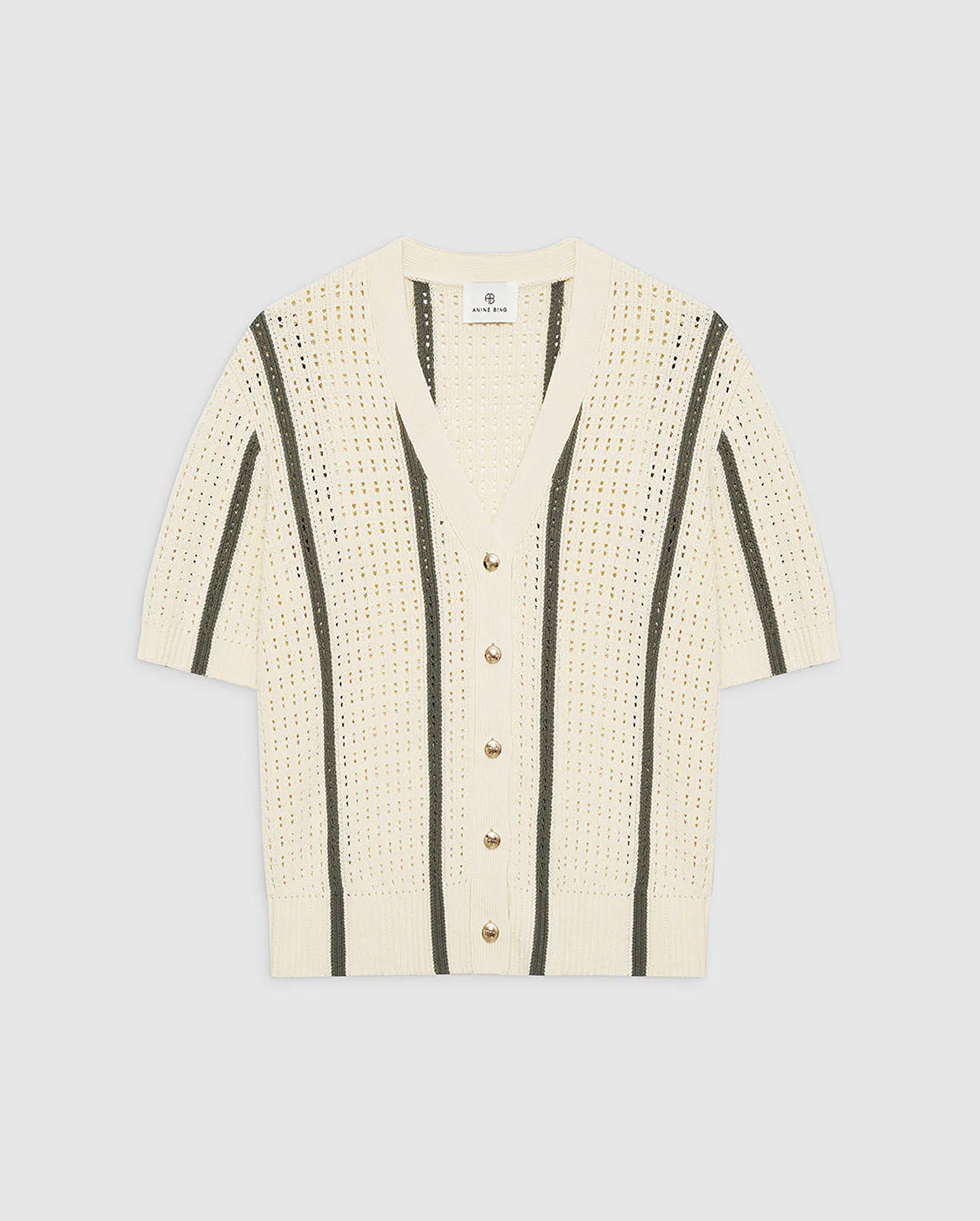 CAMRYN CARDIGAN / IVORY AND ARMY GREEN STRIPE