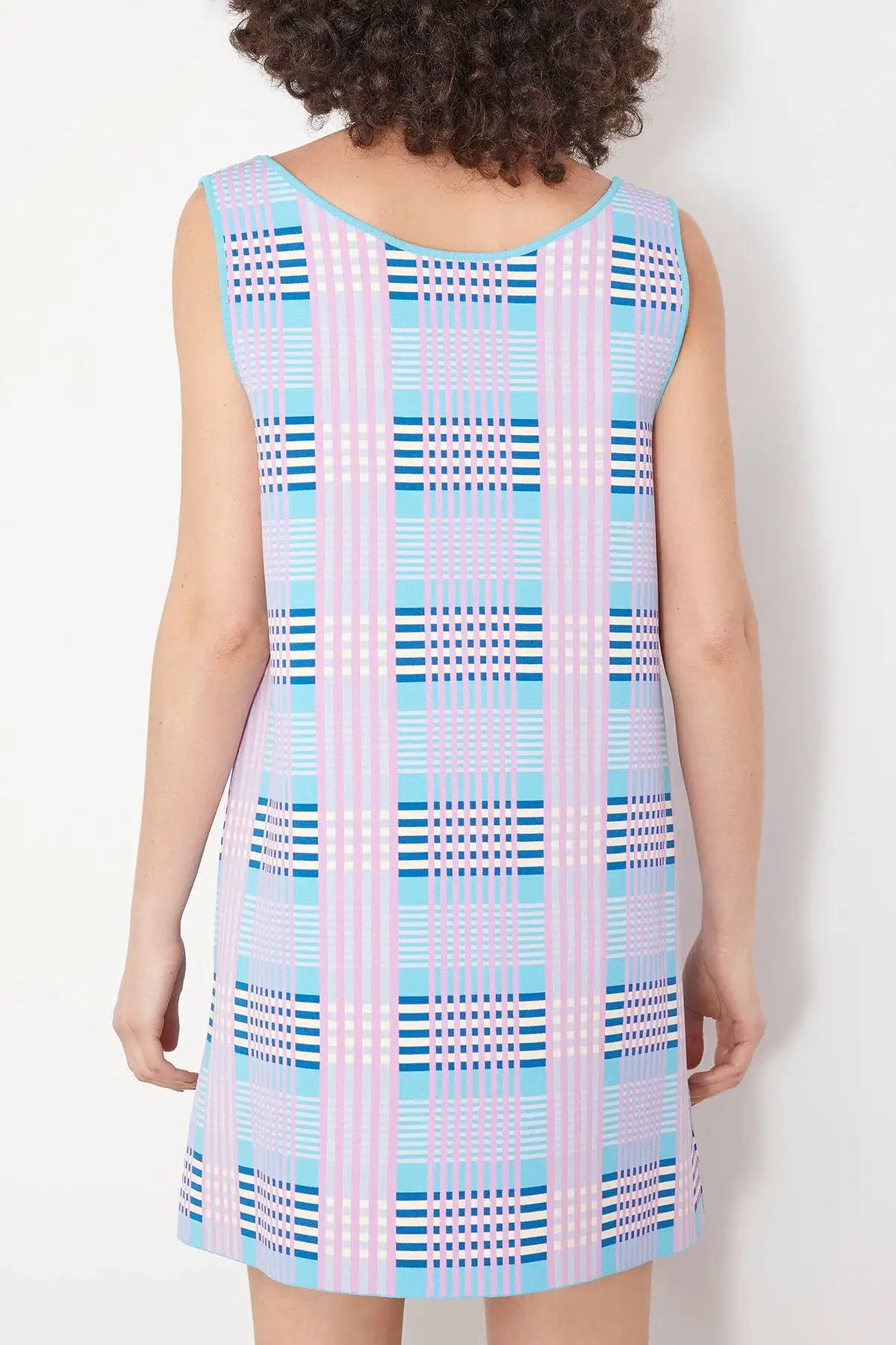 Checked Techno Knit A-Line Dress in Pink Gummy