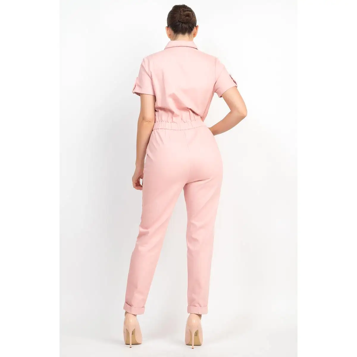 Collared Button-front Jumpsuit