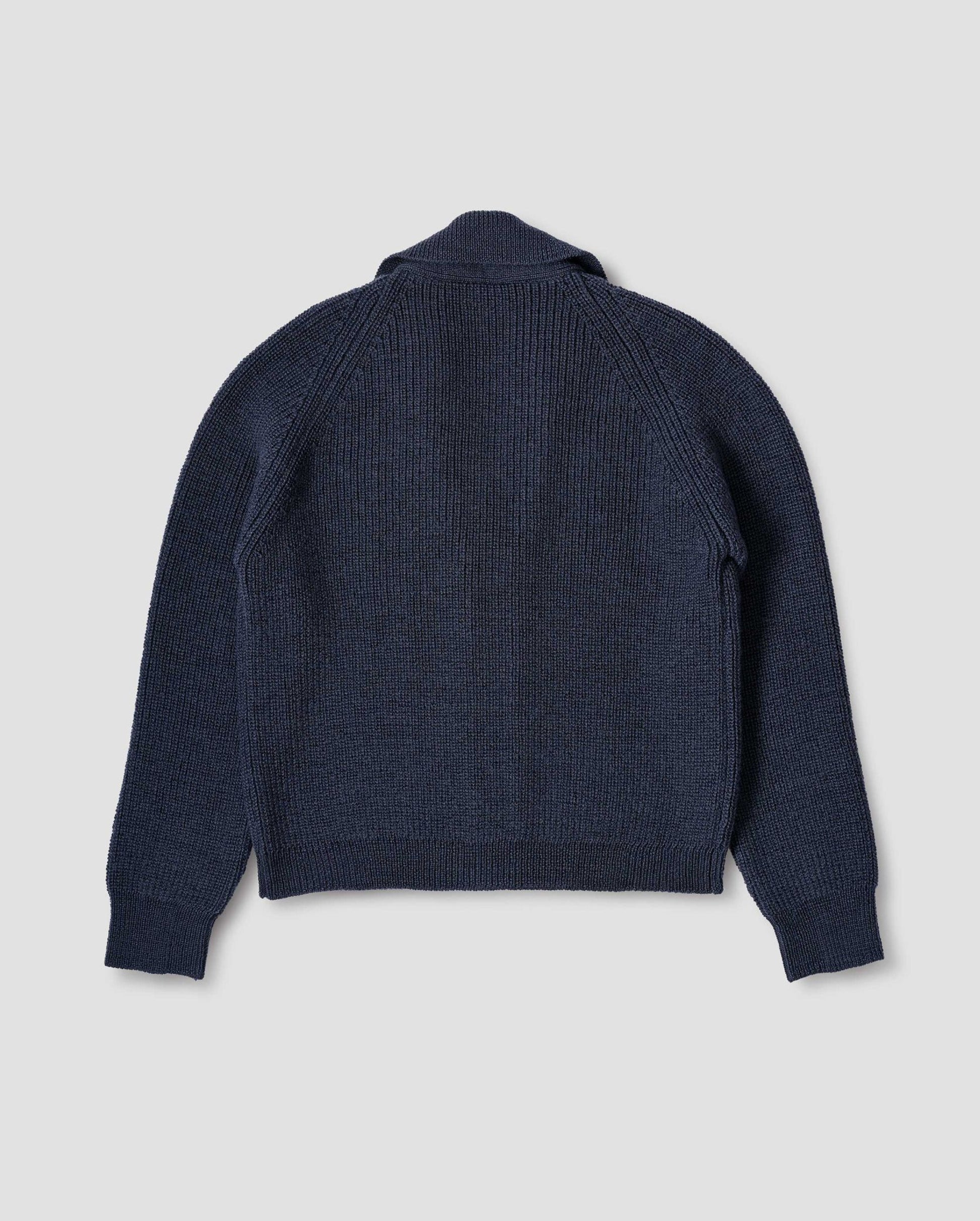 COLLARED WOOL CARDIGAN / UNIFORM BLUE