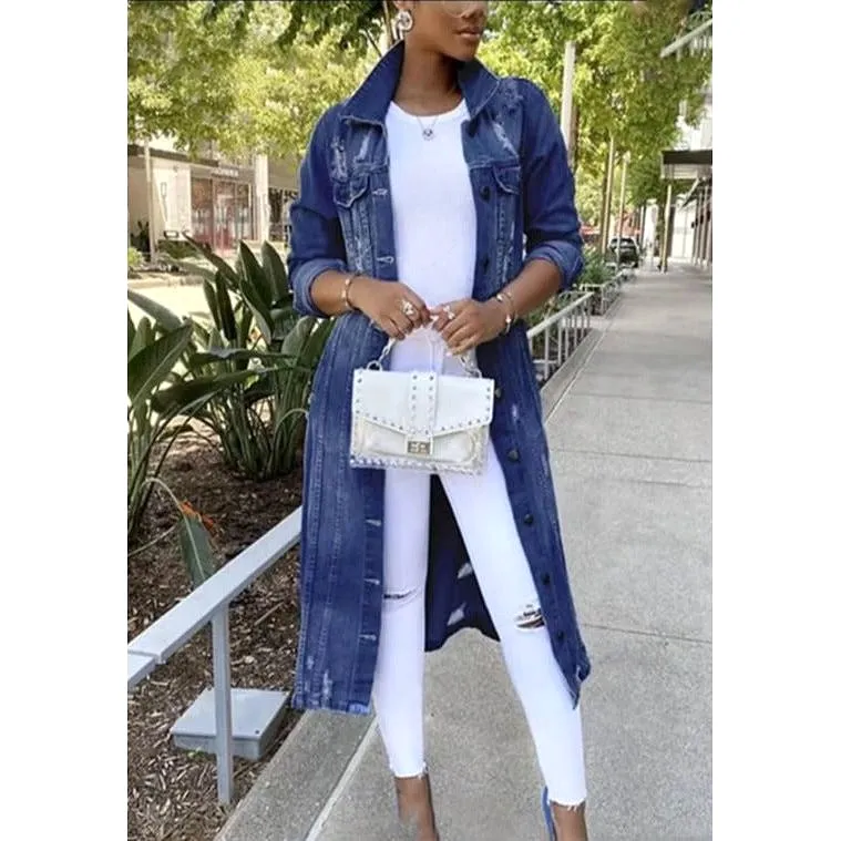 Denim Ripped Long Cardigan