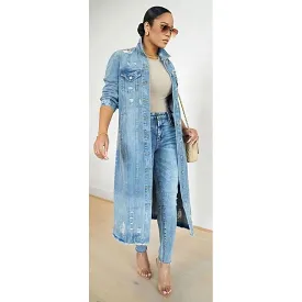 Denim Ripped Long Cardigan