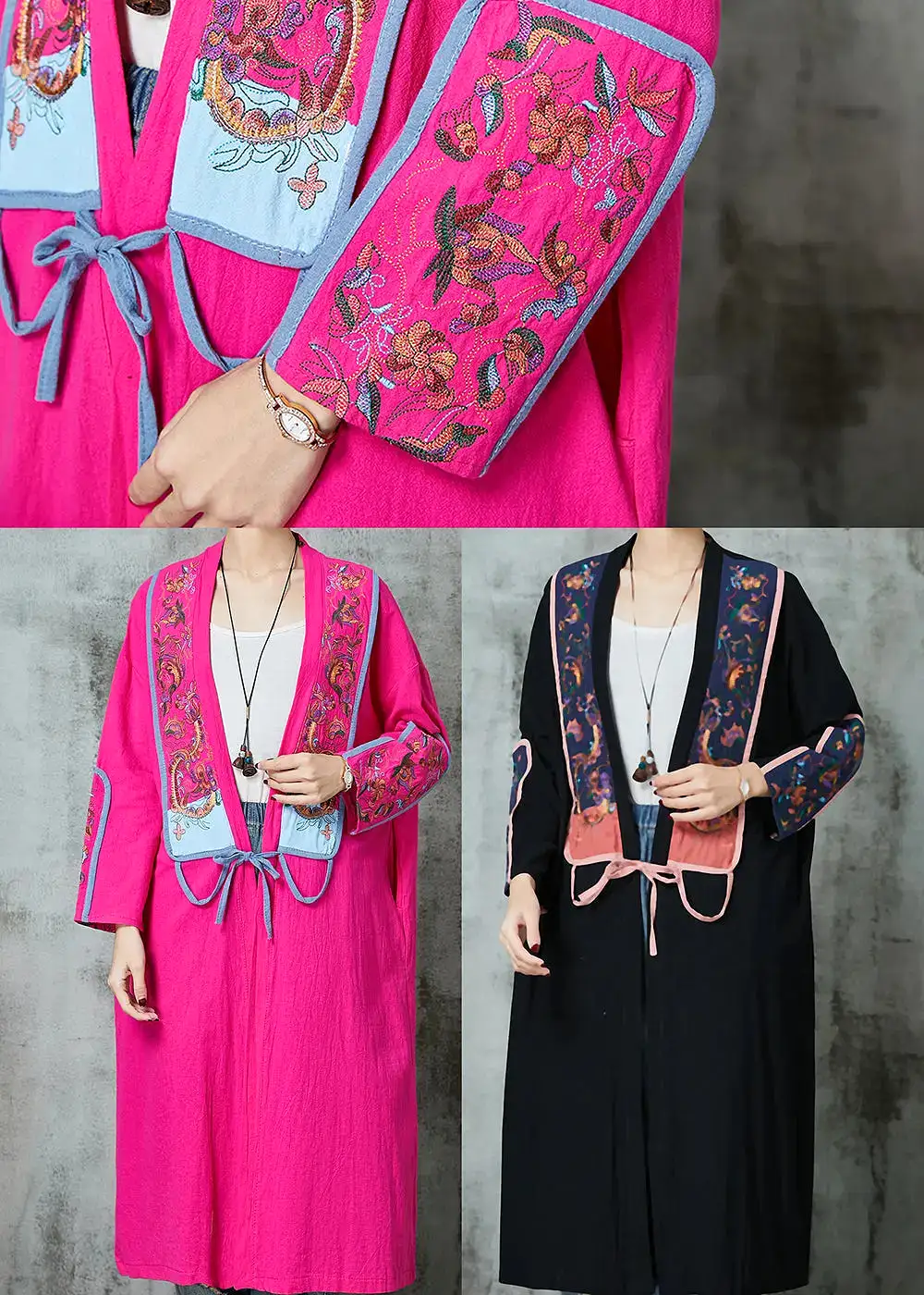 Fashion Rose Embroidered Linen Loose Cardigan Spring JK1055