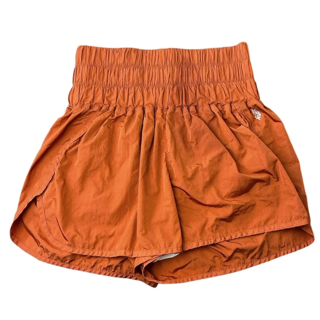 Free People Orange Smocked Waistband High Rise Running Athletic Shorts Size L