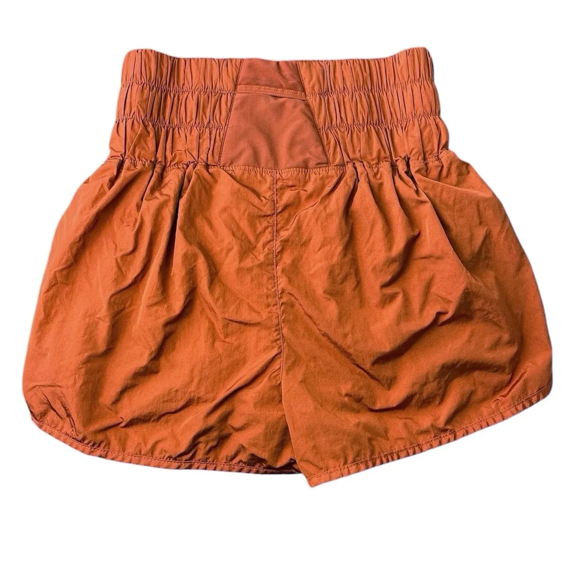 Free People Orange Smocked Waistband High Rise Running Athletic Shorts Size L