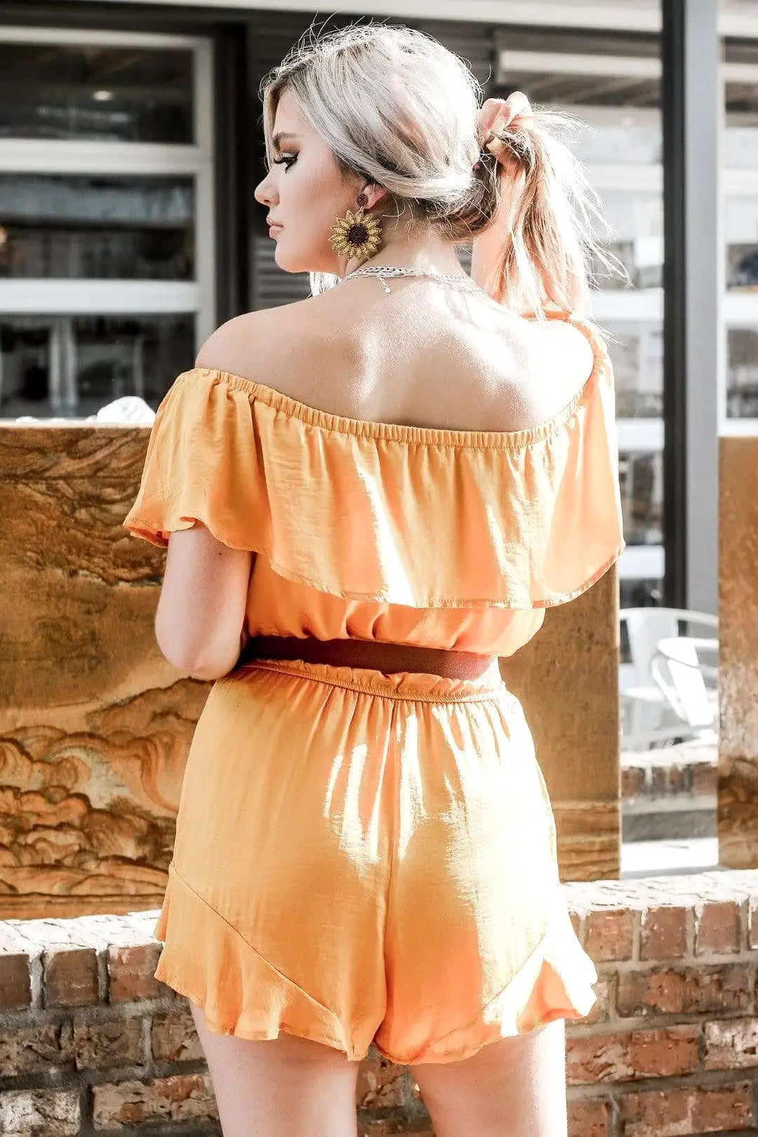 Gold Off Shoulder Satin Romper