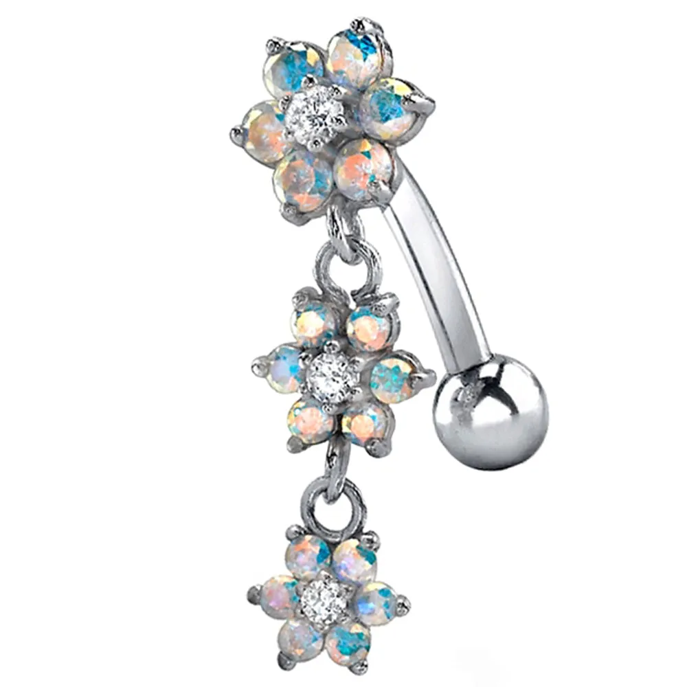 Graduating Flower #2 Reverse Dangle Navel Curve in Gold with Mercury Mist Topaz & White CZ's