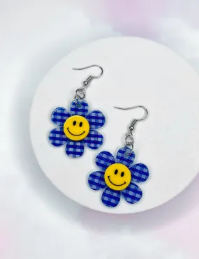 HAPPY DAISY EARRINGS - CHECKERED BLUE