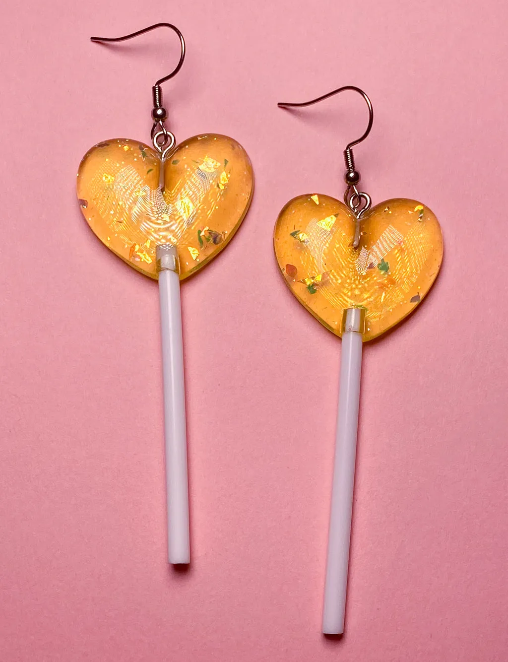 HEART LOLLIPOP EARRINGS - YELLOW GLITTER