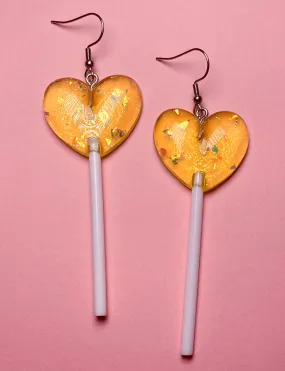 HEART LOLLIPOP EARRINGS - YELLOW GLITTER