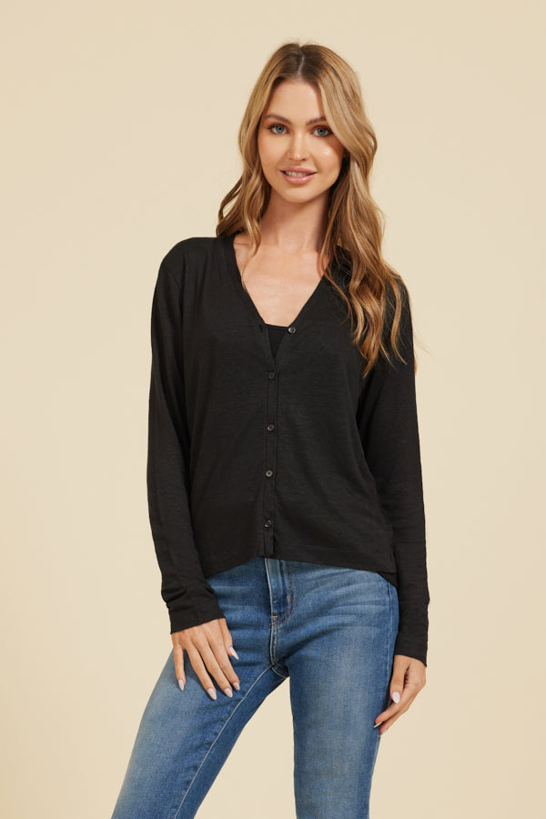 Majestic Stretch Linen Cardigan in Noir