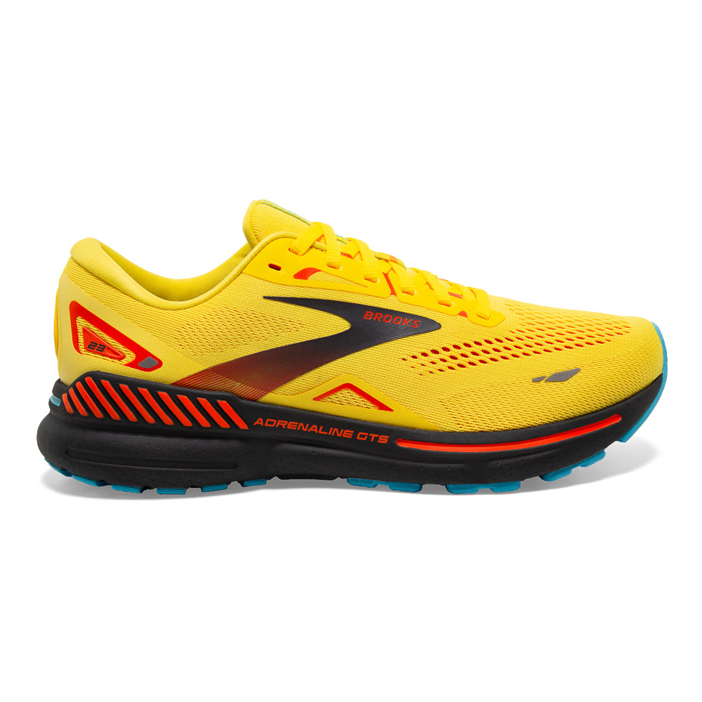 Men's Brooks Adrenaline GTS 23, Yellow/Foraged Iron/Orange, 9.5 D Medium