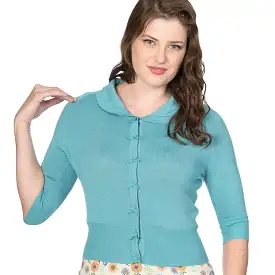 Mid Blue Short Sleeve Crop Collar Cardigan