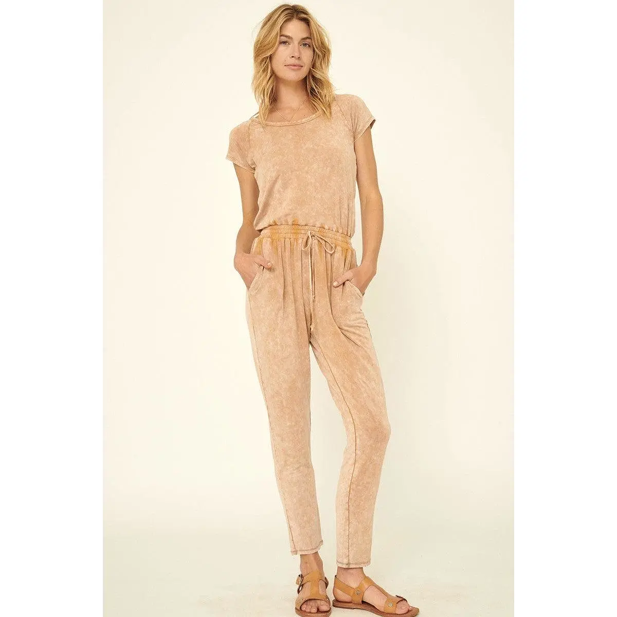 Mineral Washed Finish Knit Jumpsuit