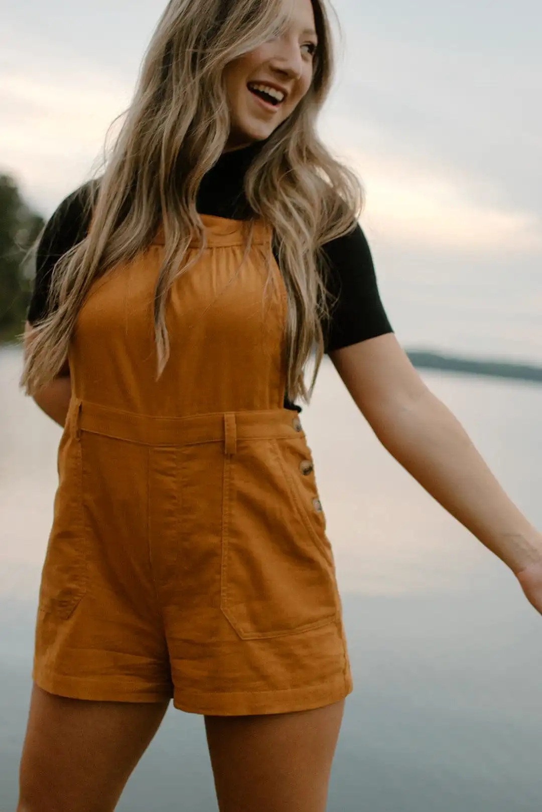 Mustard Corduroy Overall Romper