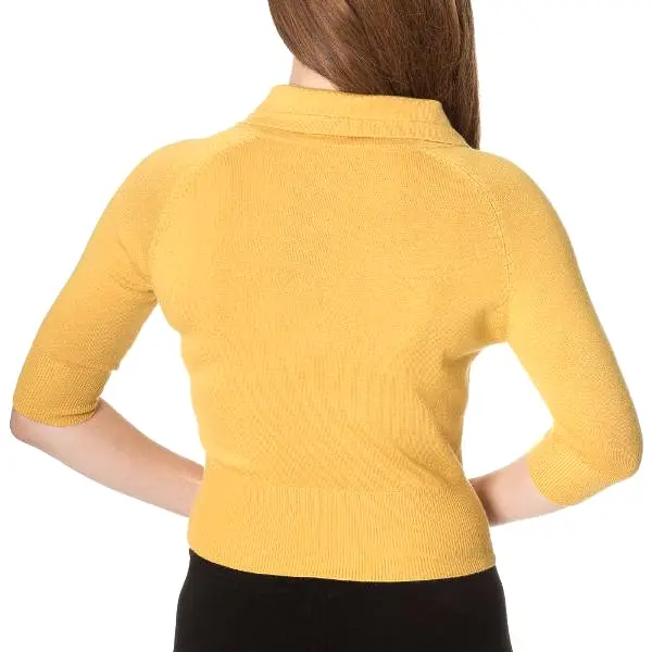 Mustard Short Sleeve Crop Collar Cardigan