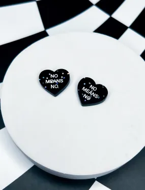 NO MEANS NO HEART STUDS - BLACK GLITTER