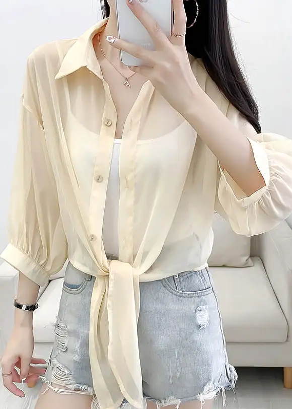 Novelty Yellow Solid Button Cotton Thin Cardigan Summer AS1017