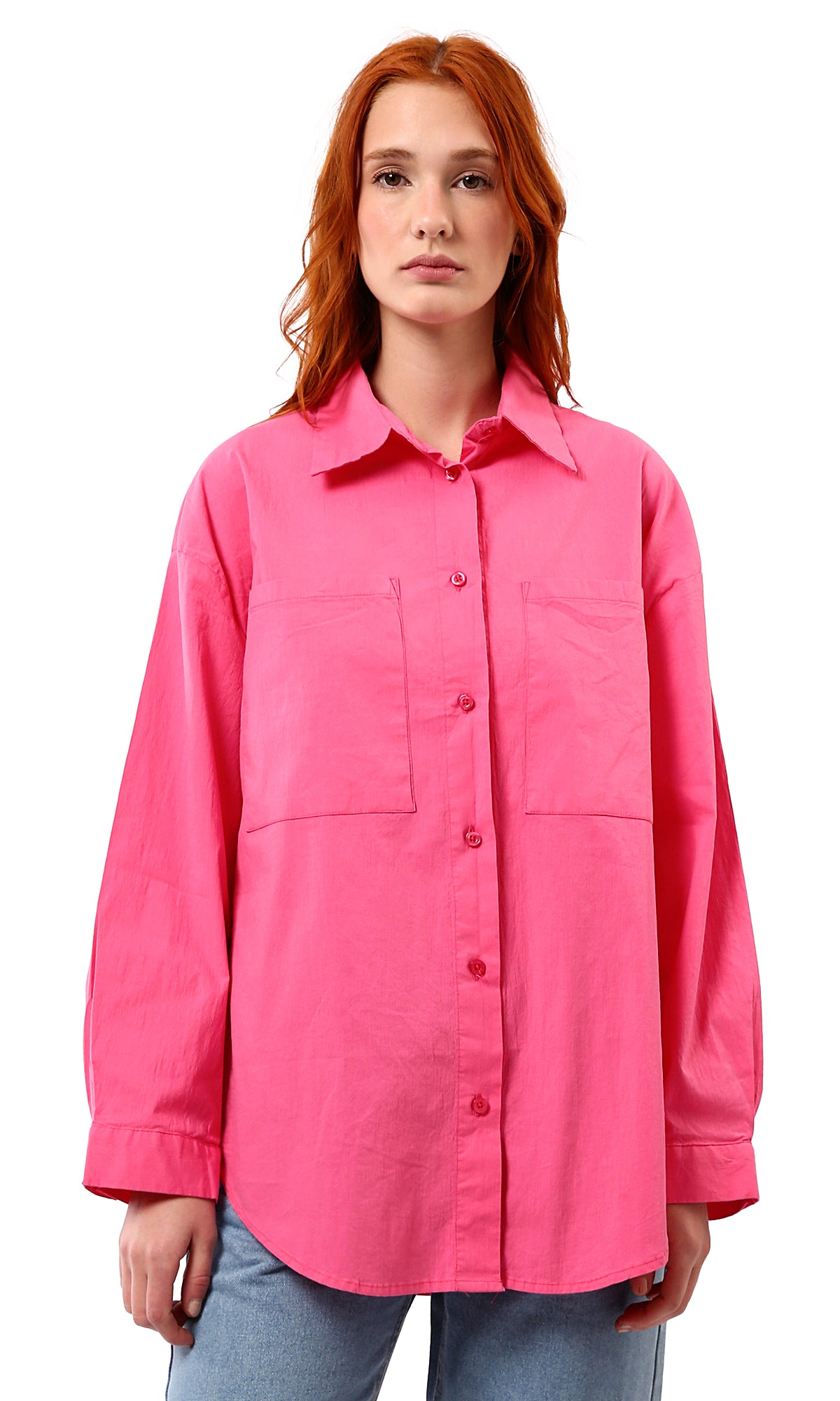 O177906 Relaxed Fit Long Sleeves Fuchsia Shirt