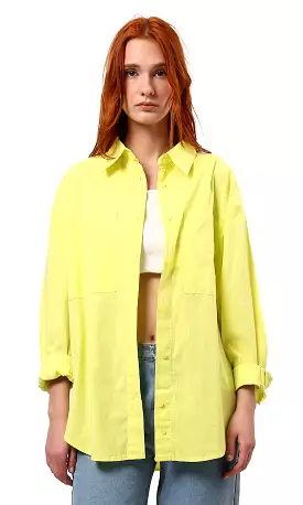 O177908 Full Buttons Down Neon Yellow Loose Shirt