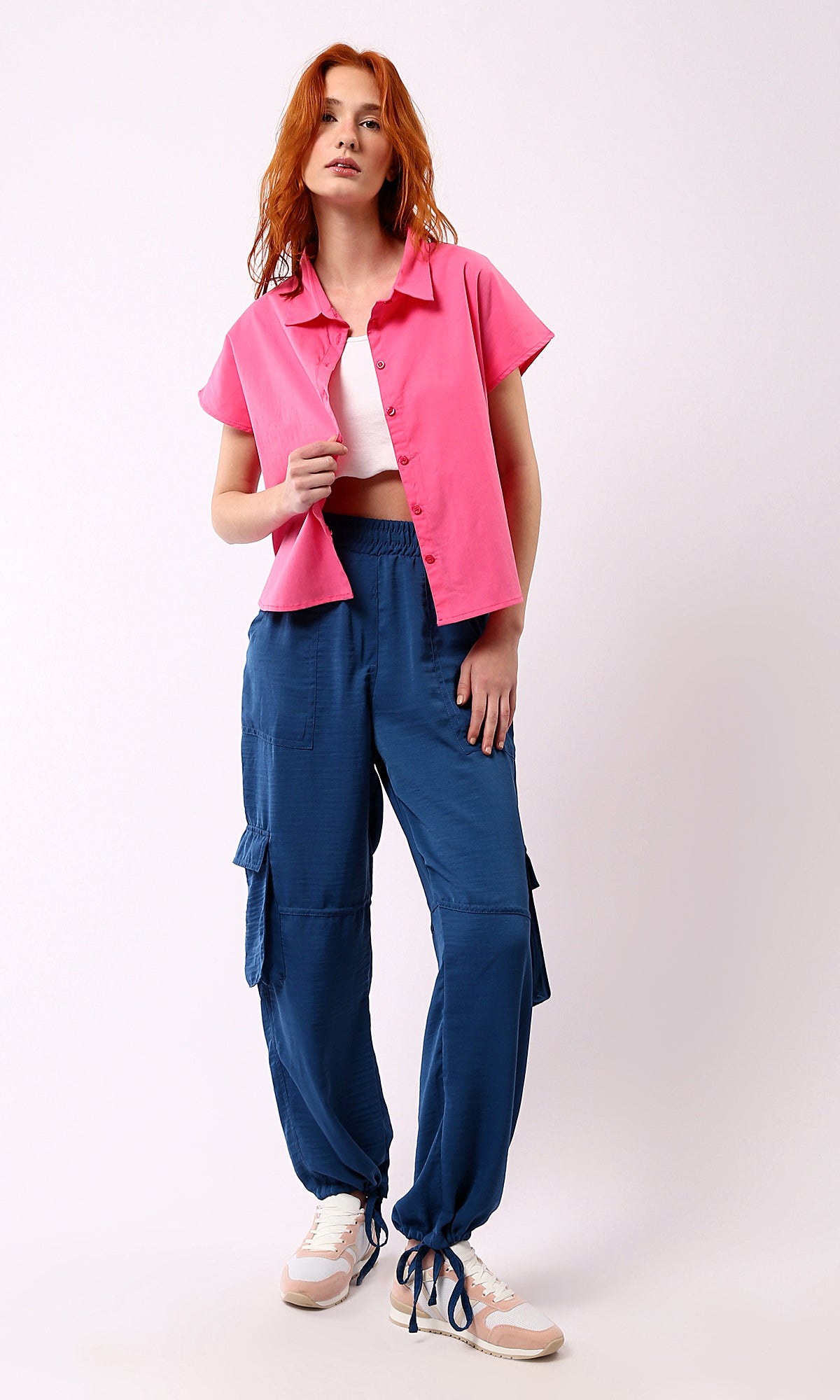 O177910 Short Sleeves Fuchsia Solid Summer Shirt