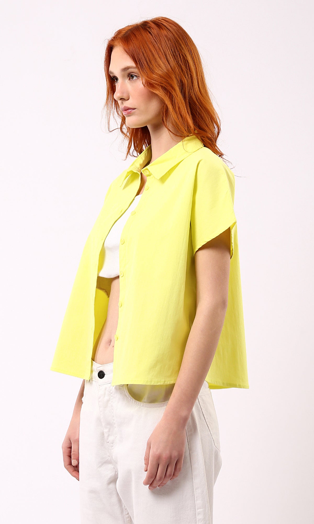 O177911 Neon Yellow Buttoned Down Relaxed Shirt