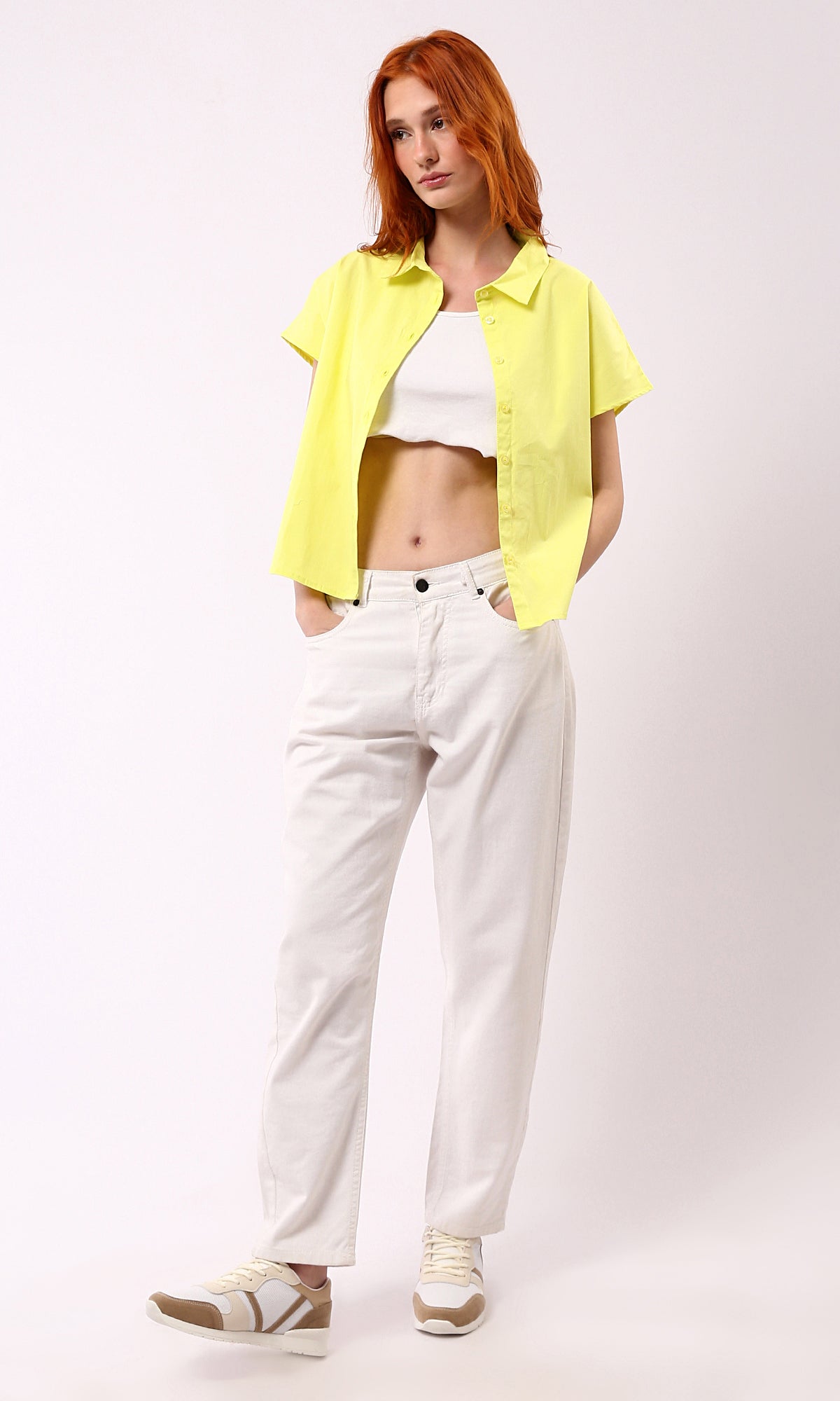 O177911 Neon Yellow Buttoned Down Relaxed Shirt