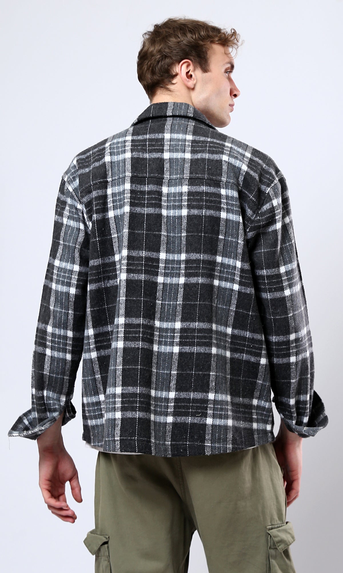 O177985 Black & White Tartan Casual Winter Shirt