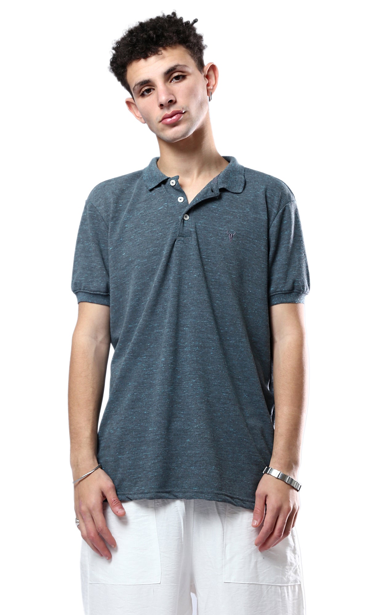 O178885 Heather Dark Grey Short Sleeves Polo Shirt