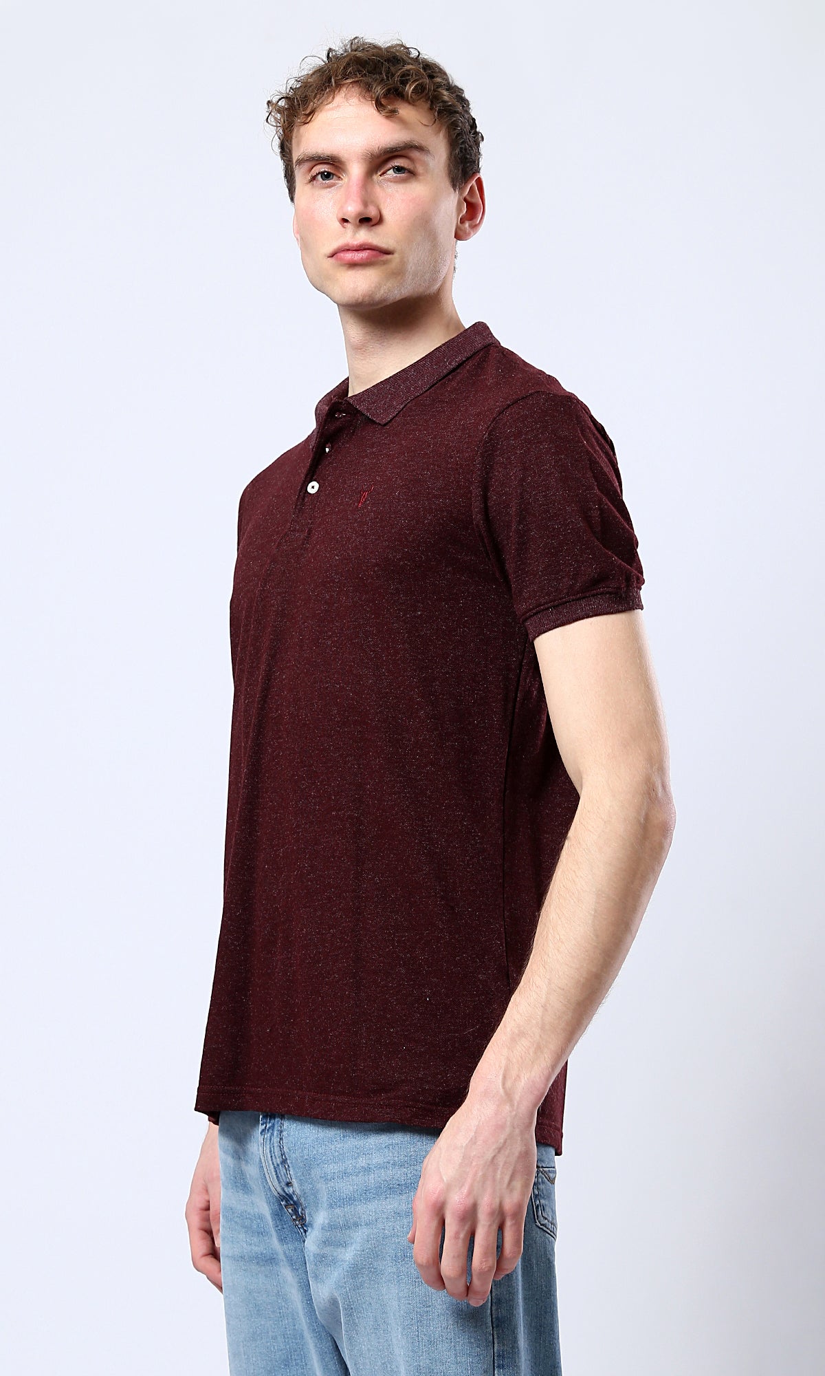 O178886 Heather Burgundy Short Sleeves Casual Polo Shirt