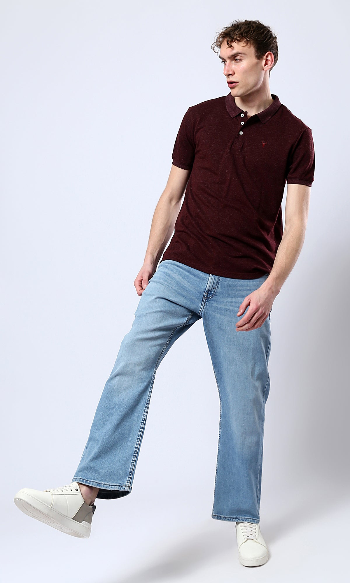 O178886 Heather Burgundy Short Sleeves Casual Polo Shirt