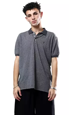 O182058 Buttoned Neck Casual Polo Shirt - Heather Black