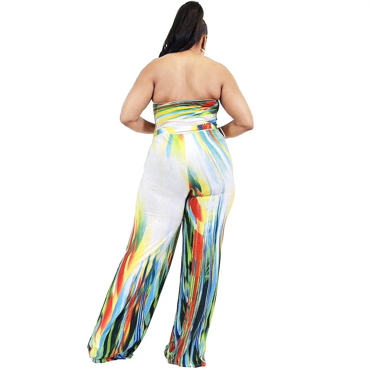 Plus Off Shoulder Color Brushed Tie Waist Jumpsuit