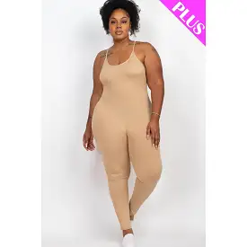 Plus Size Solid Bodycon Cami Jumpsuit