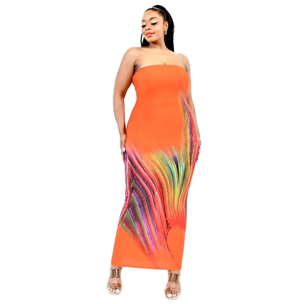 Plus Sleeveless Color Gradient Tube Top Maxi Dress